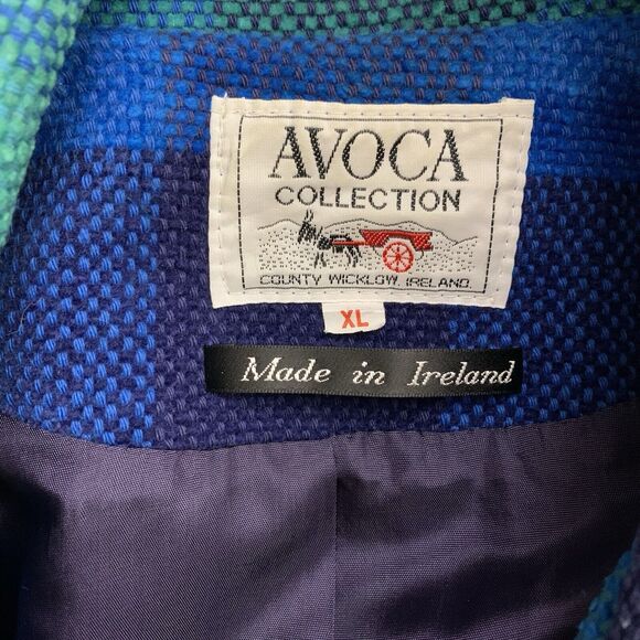 Avoca Coat Women's X-Large Chenille Teal Blue Checked Lined Made In Ireland - Picture 4 of 7